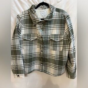 Lucky Brand Olive Green and Cream Plaid Shacket